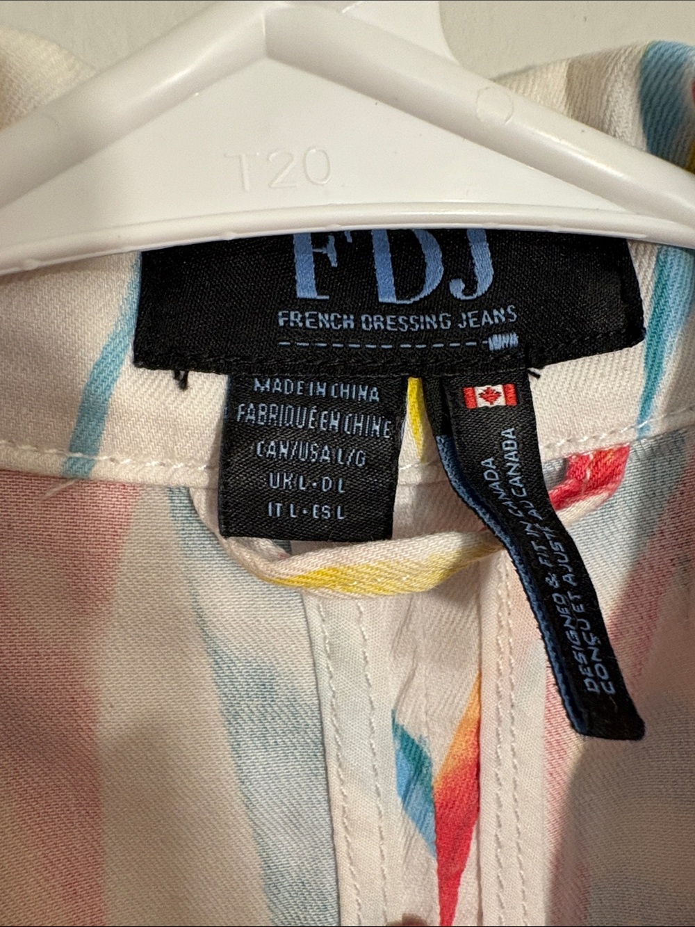 FDJ Printed Jean Jacket in White with Coral Teal Accents - Picture 3 of 8